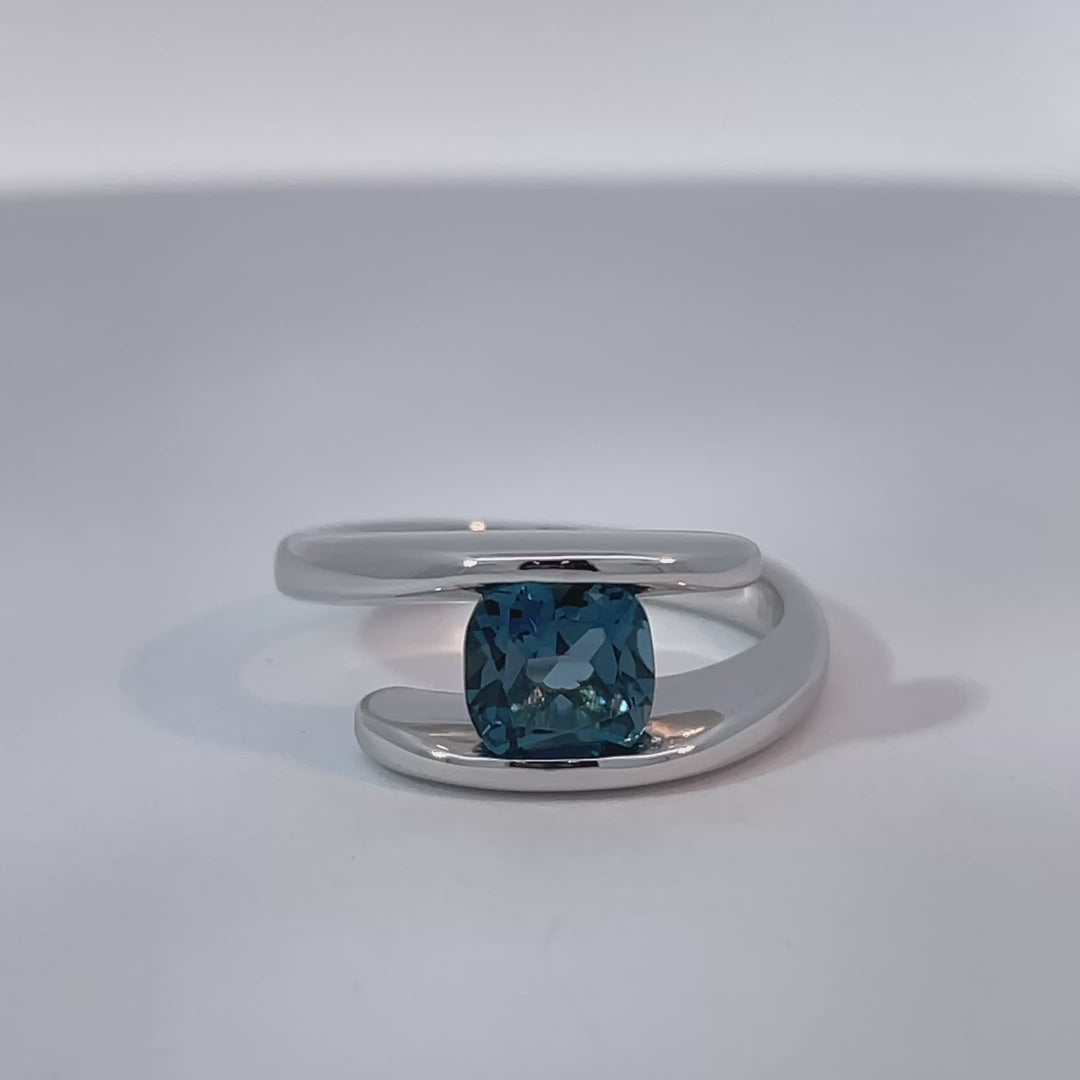 London Blue Topaz Bypass Ring 14K White Gold 1.25CT