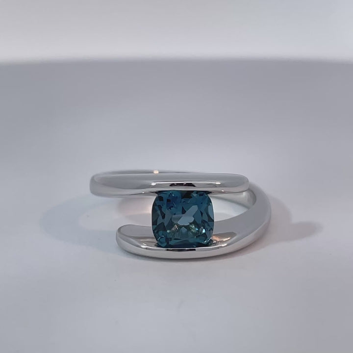 London Blue Topaz Bypass Ring 14K White Gold 1.25CT