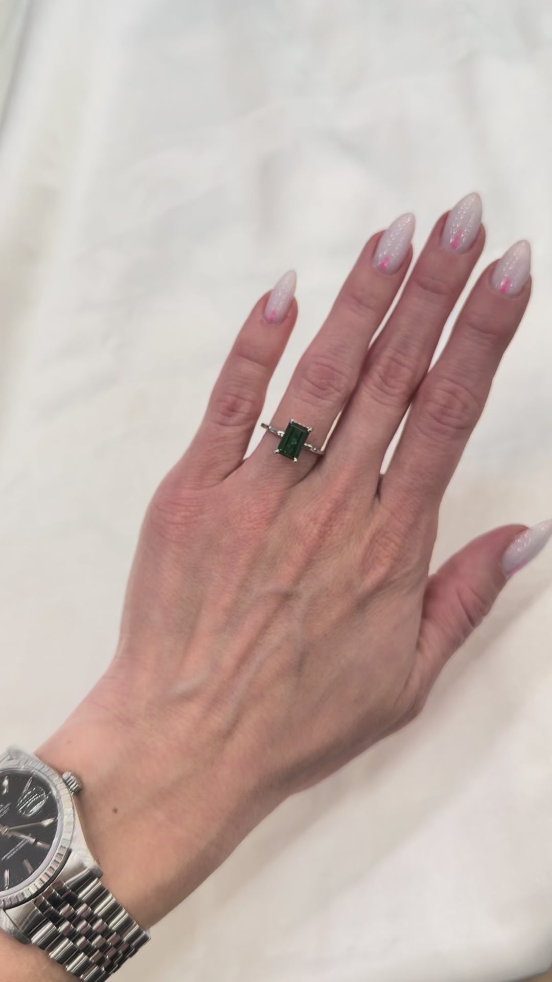 Tourmaline Hidden Diamond Halo Ring 14K White Gold 2.43 CT