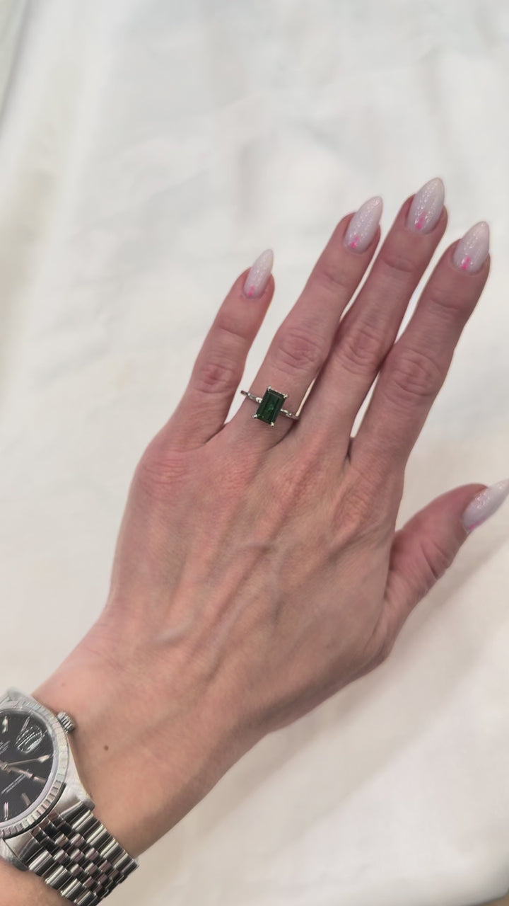 Tourmaline Hidden Diamond Halo Ring 14K White Gold 2.43 CT