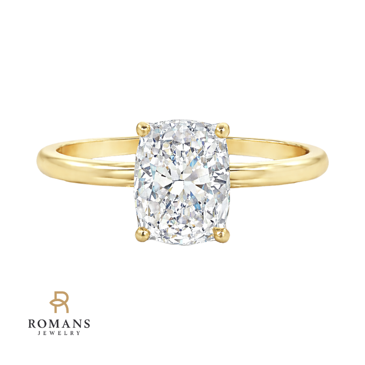 Romalla Solitaire 1.50CT Cushion Cut Lab Diamond Ring 14K Yellow Gold