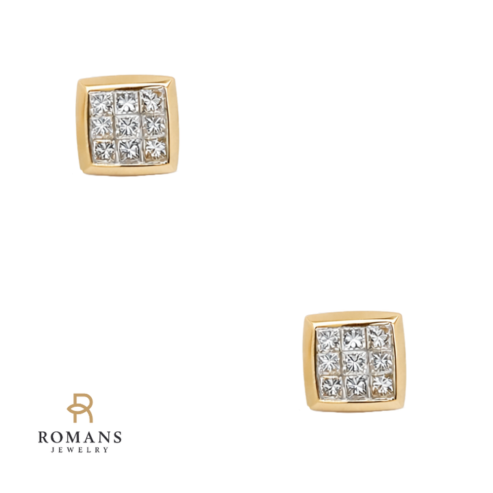 Diamond Square Cluster Earrings 14K Yellow Gold .54CTW