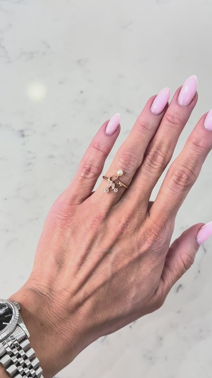 Diamond Pearl Vintage Ring 14K Rose Gold .15 CTW