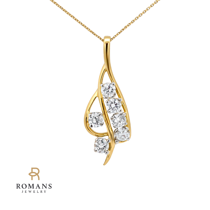 Drop Leaf Diamond Pendant 14K Two Tone .81CTW