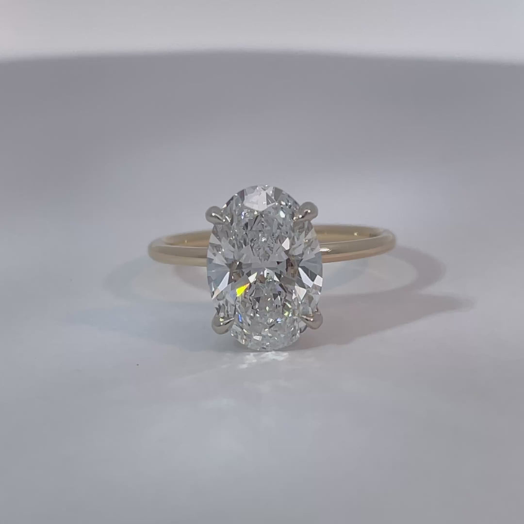 Oval Lab Grown Diamond Hidden Halo Engagement Ring 14K Two Tone 3.14CTW