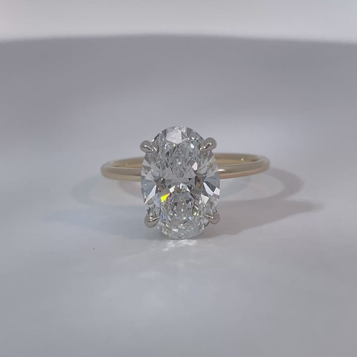 Oval Lab Grown Diamond Hidden Halo Engagement Ring 14K Two Tone 3.14CTW