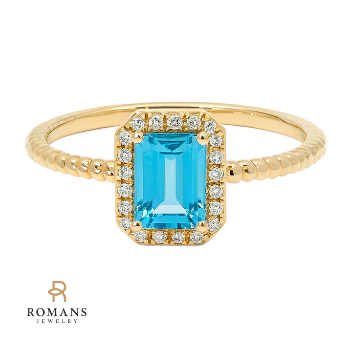 Topaz Diamond Halo Ring 14K Yellow Gold 2CT