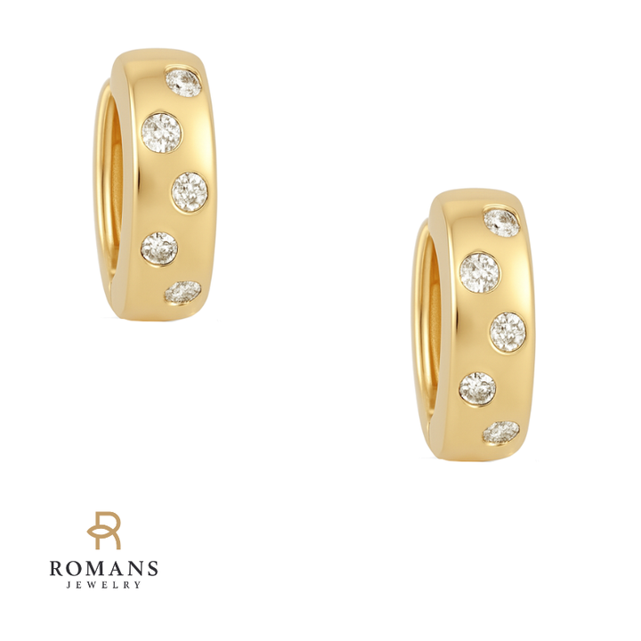 Small Diamond Bezel Huggie Hoops 14K Yellow Gold .09CTW