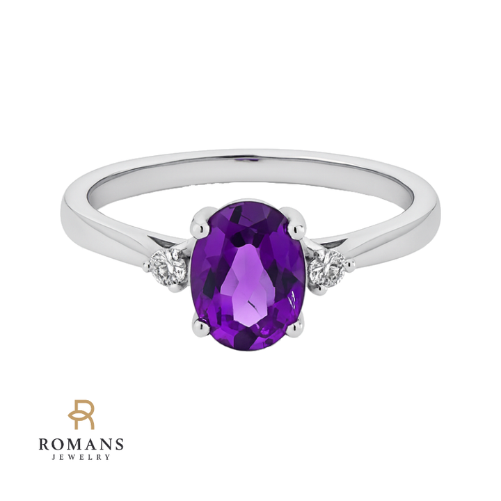 Amethyst Ring with Diamond Accents 14K White Gold 1.06CT