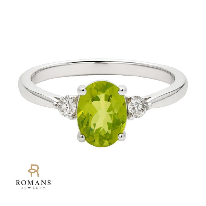 Peridot Solitaire with Diamond Accents 14K White Gold 1.21CT