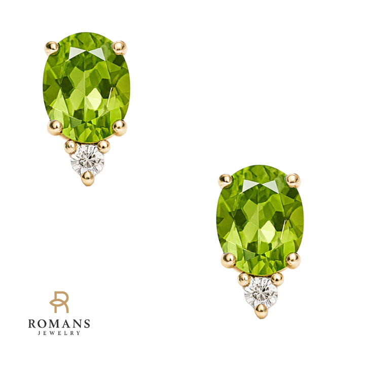 Oval Peridot Diamond Accent Studs 14K Yellow Gold 1.71CTW