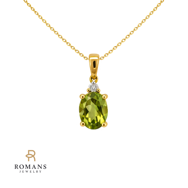 Peridot Drop Pendant with Diamond Accents 14K Yellow Gold 1.15CT