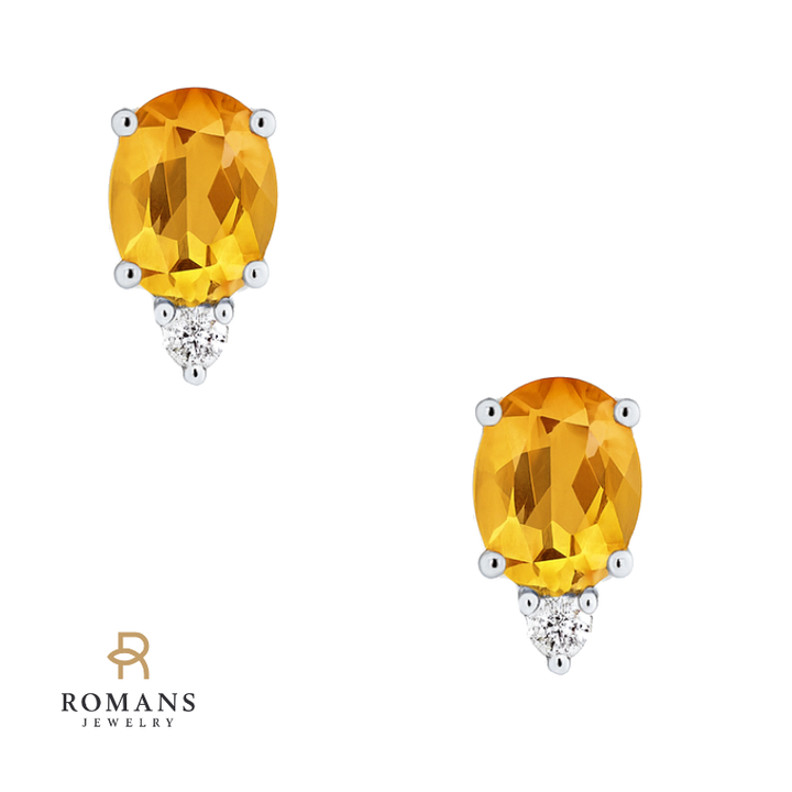 Classic Citrine Diamond Stud Earrings 14K White Gold 1.30CTW