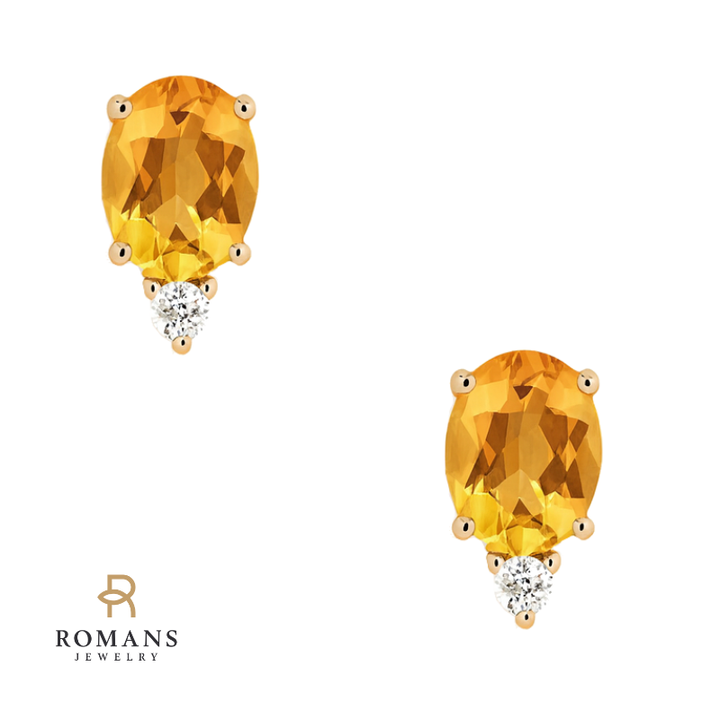 Classic Citrine Diamond Stud Earrings 14K Yellow Gold 1.30CTW