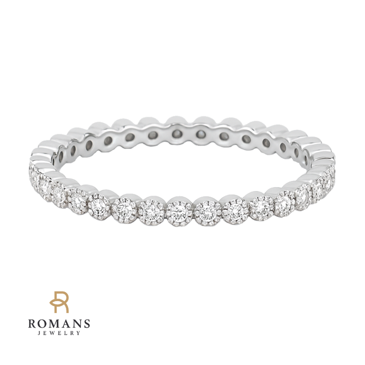 Bezel Milgrain Diamond Eternity Band 14K White Gold .12CTW