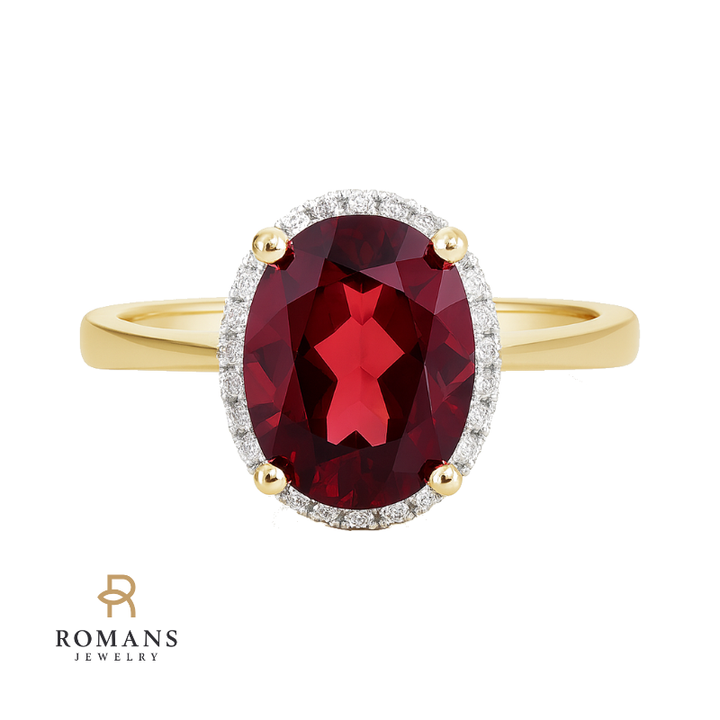 Garnet Diamond Halo Ring 14K Yellow Gold 2.41CT