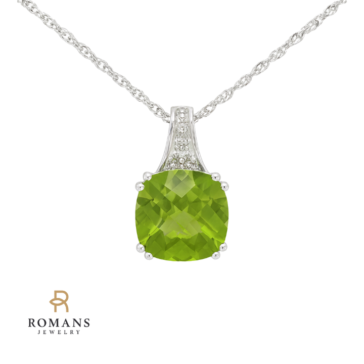 Vivid Peridot Diamond Pendant 14K White Gold 2.29CT