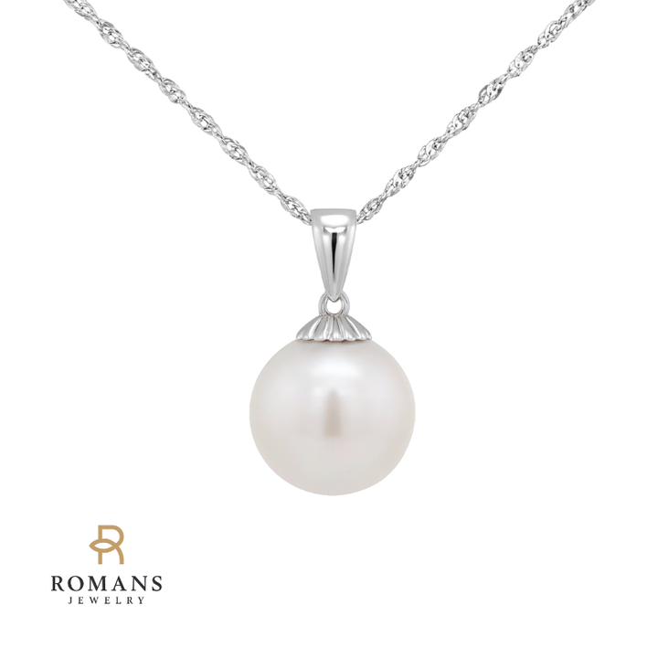 White Pearl Drop Necklace 14K White Gold 11MM
