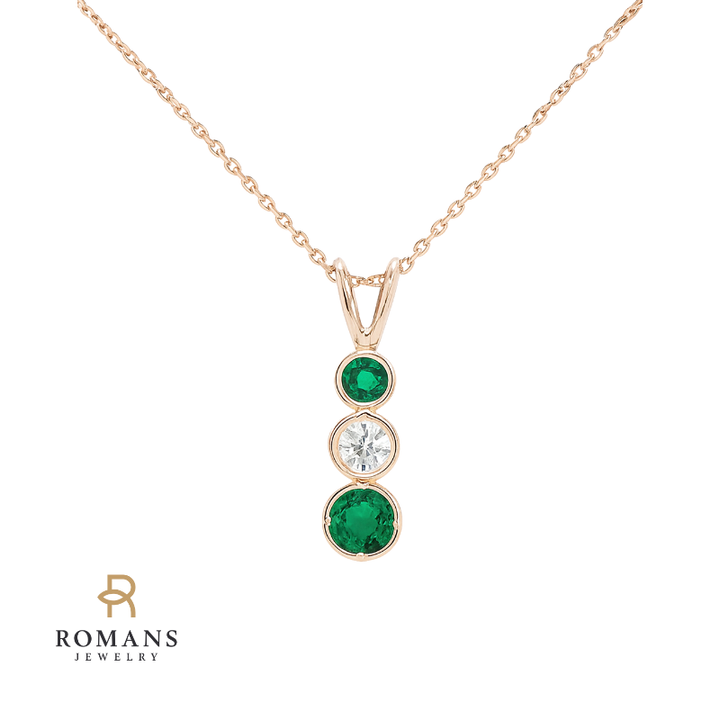 Emerald Diamond Pendant 14K Yellow Gold