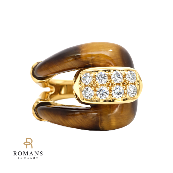 Tiger Eye Diamond Ring 18K Yellow Gold .30CTW