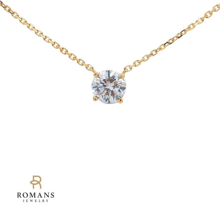 Diamond Solitaire Floating Necklace 14K Yellow Gold .90CT