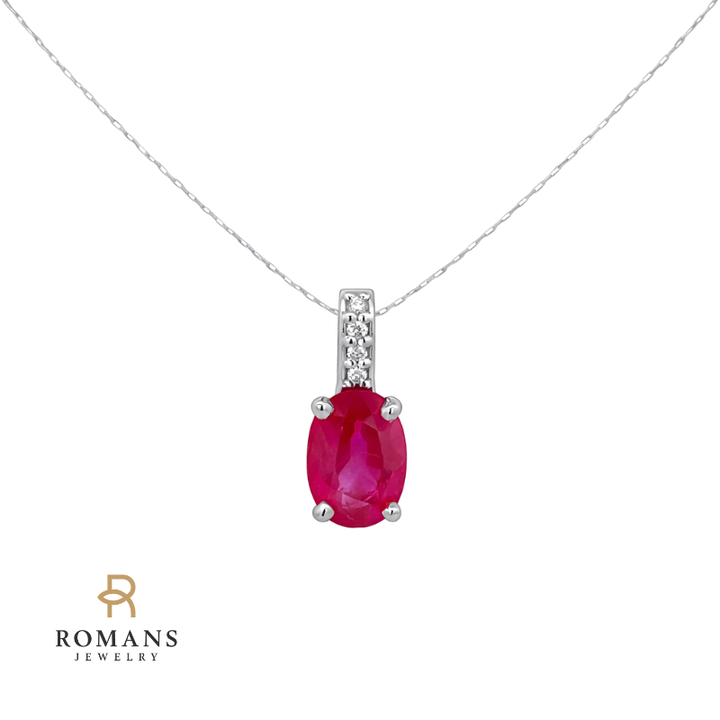 Elegant Oval Ruby Diamond Pendant 14K White Gold .73CT