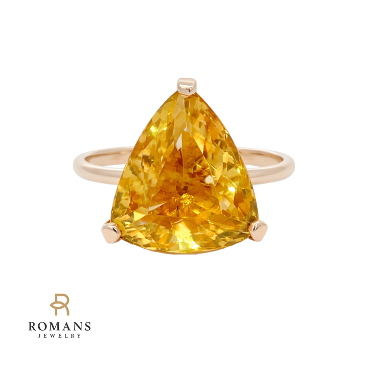 Citrine Trillion Cut Ring 14K Two Tone 8CT