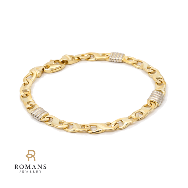 Mens Link Bracelet 14K Two Tone 8.25"