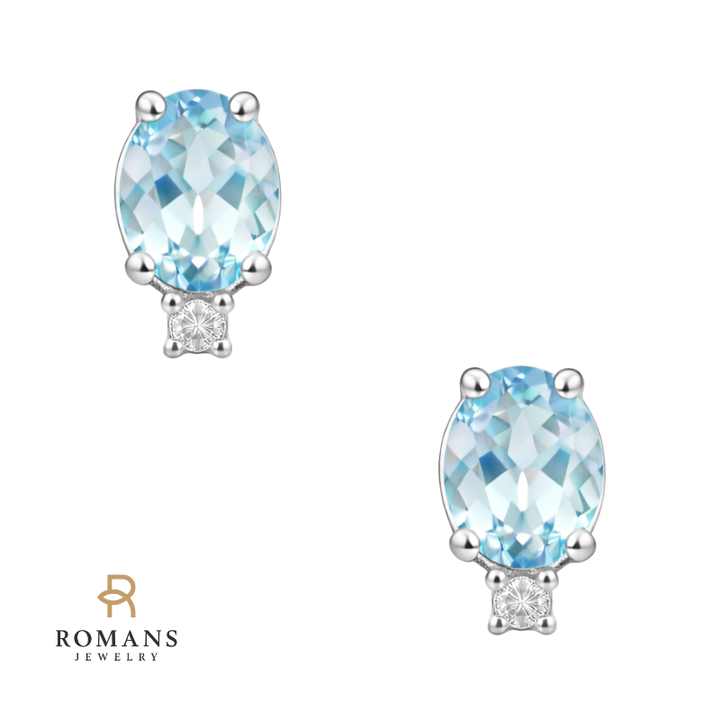 Aquamarine Diamond Studs 14K White Gold 2.30CTW