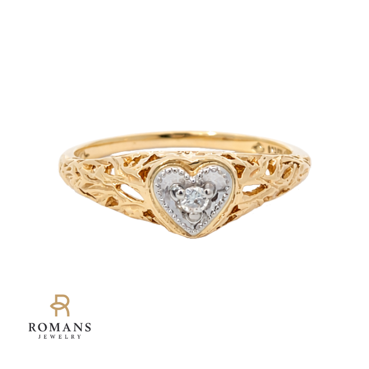 Diamond Filigree Heart Ring 10K Two Tone .03CT