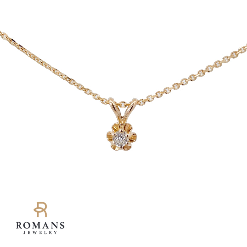 Diamond Flower Pendant Old European Cut .05CT 14K Yellow Gold