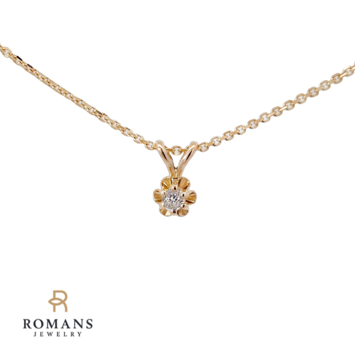 Diamond Flower Pendant Old European Cut .05CT 14K Yellow Gold