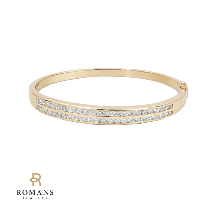 Diamond Channel Set Bangle Bracelet 18K Yellow Gold 1.44CTW