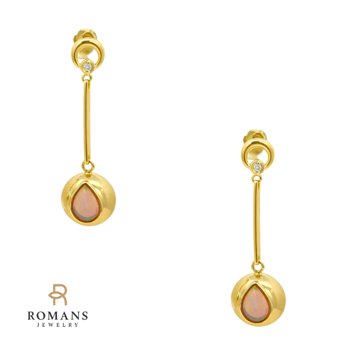 Opal Bubble Dangle Earrings 14K Yellow Gold .75CTW