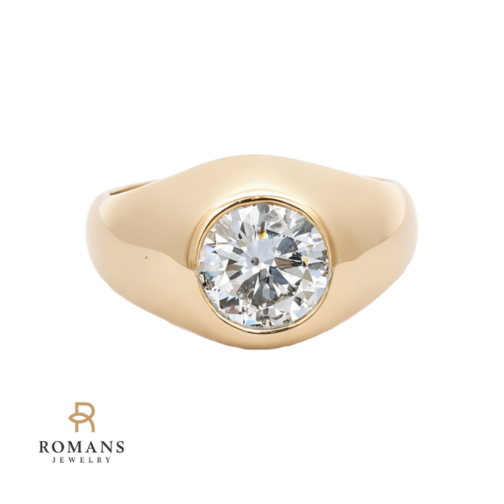 Diamond Bezel Set Mens Wedding Ring 14K Yellow Gold