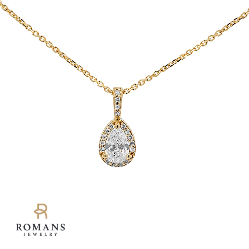 Diamond Pear Halo Pendant 14K Yellow Gold 0.50CT GIA