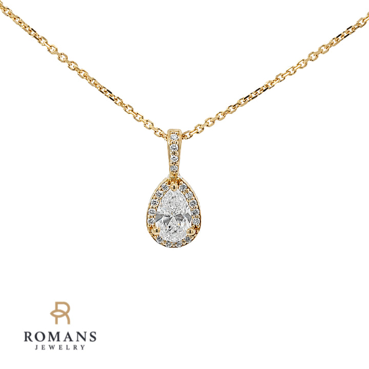 Diamond Pear Halo Pendant 14K Yellow Gold 0.50CT GIA