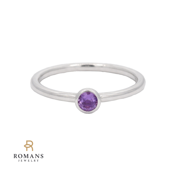 Lavender Sapphire Bezel Set Ring 14K White Gold .14CT