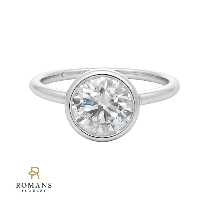 Roma Bezel Solitaire 2CT Round Lab Diamond 14K White Gold