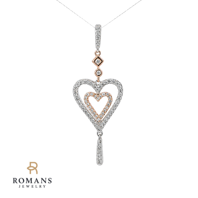 Diamond Double Heart Drop Pendant 0.31CT 14K Yellow Gold White Gold