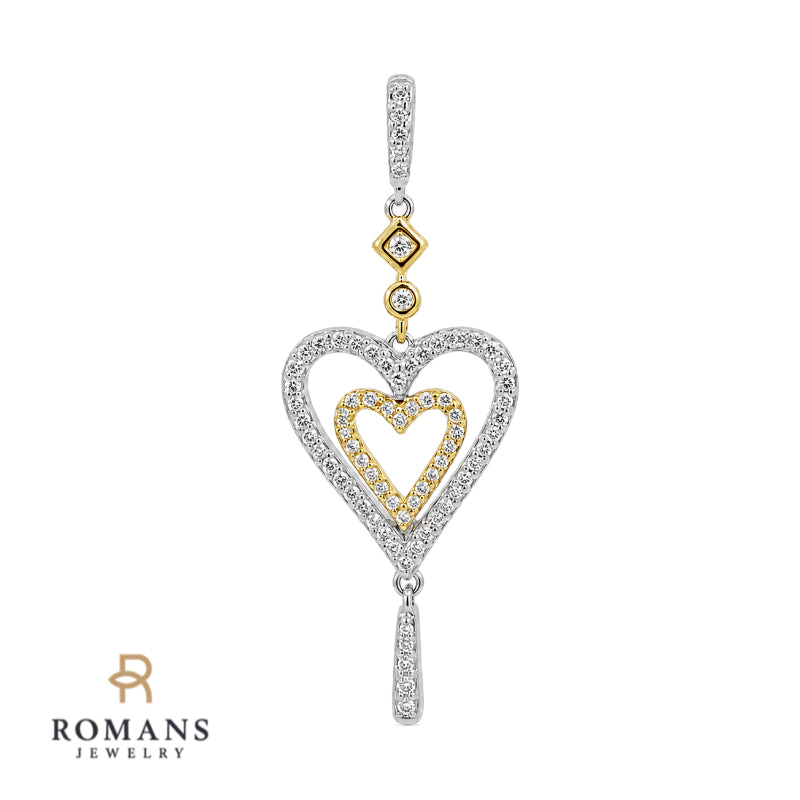 Diamond Double Heart Drop Pendant .31CTW 14K Two Tone