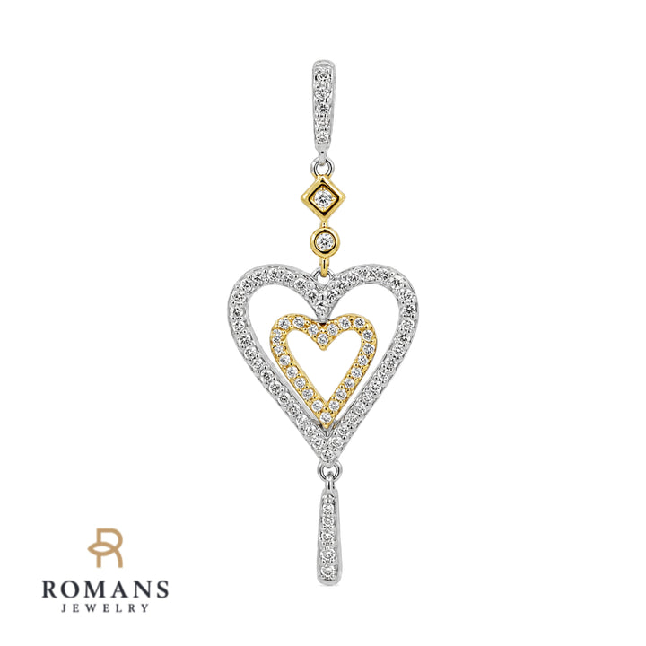 Diamond Double Heart Drop Pendant .31CTW 14K Two Tone