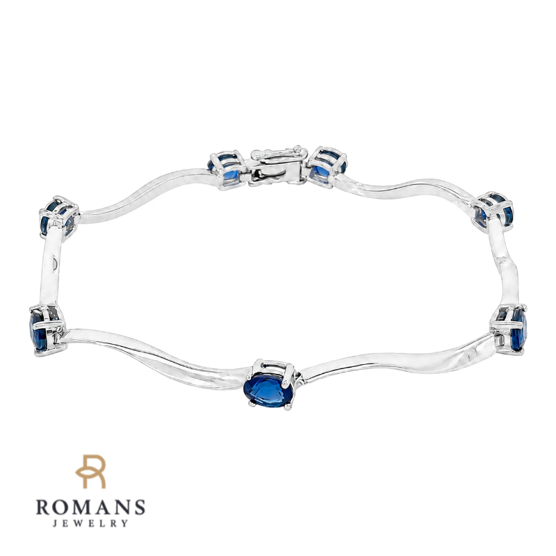 Sapphire Bracelet 3.36CT 14K White Gold Oval