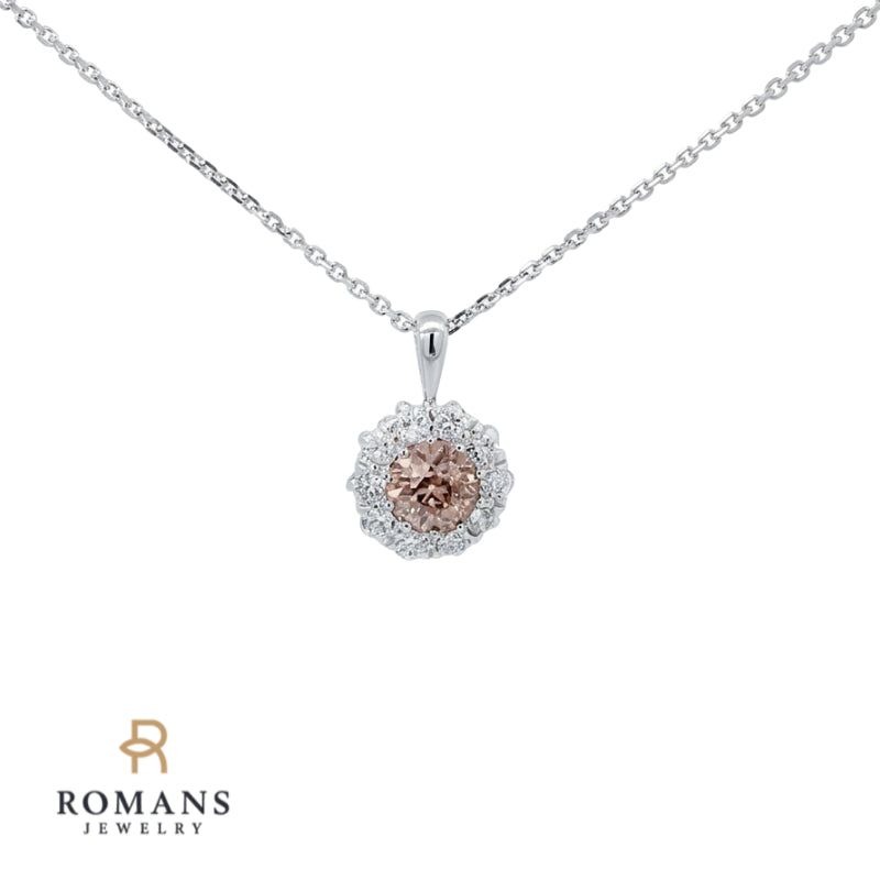 Chocolate Old European Diamond Halo Pendant .67CT Platinum