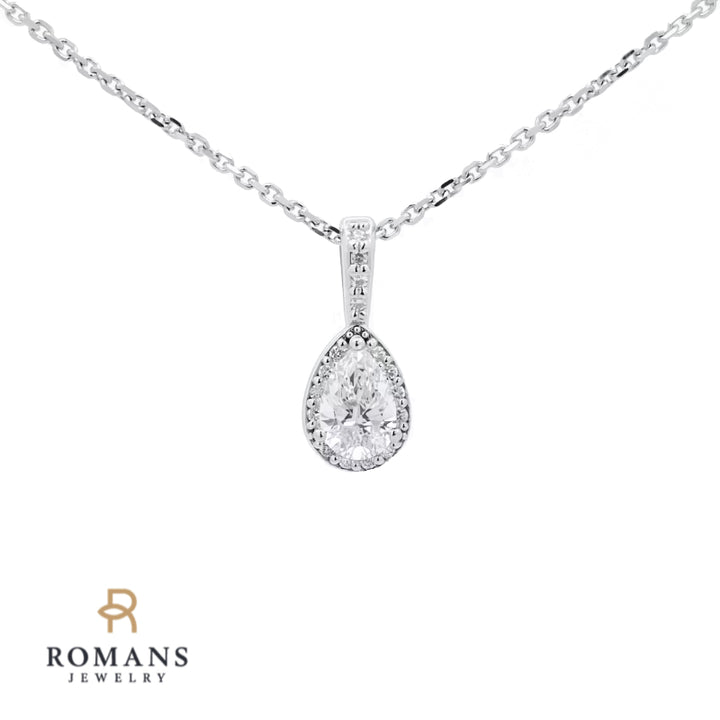 Pear Cut Diamond Halo Pendant 0.34CT 14K White Gold GIA