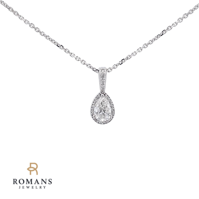 Pear Cut Diamond Halo Pendant 0.34CT 14K White Gold GIA