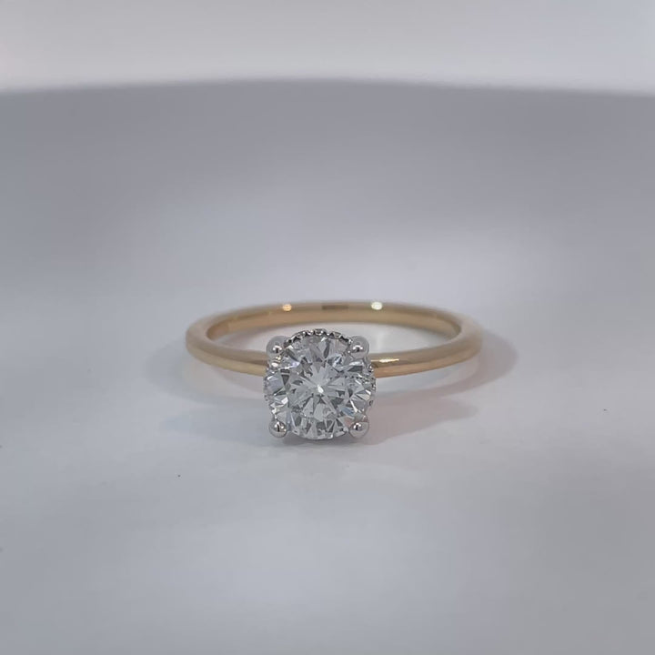Covenant Hidden Halo Round Natural Diamond Engagement Ring 0.94CT 14K Two Tone