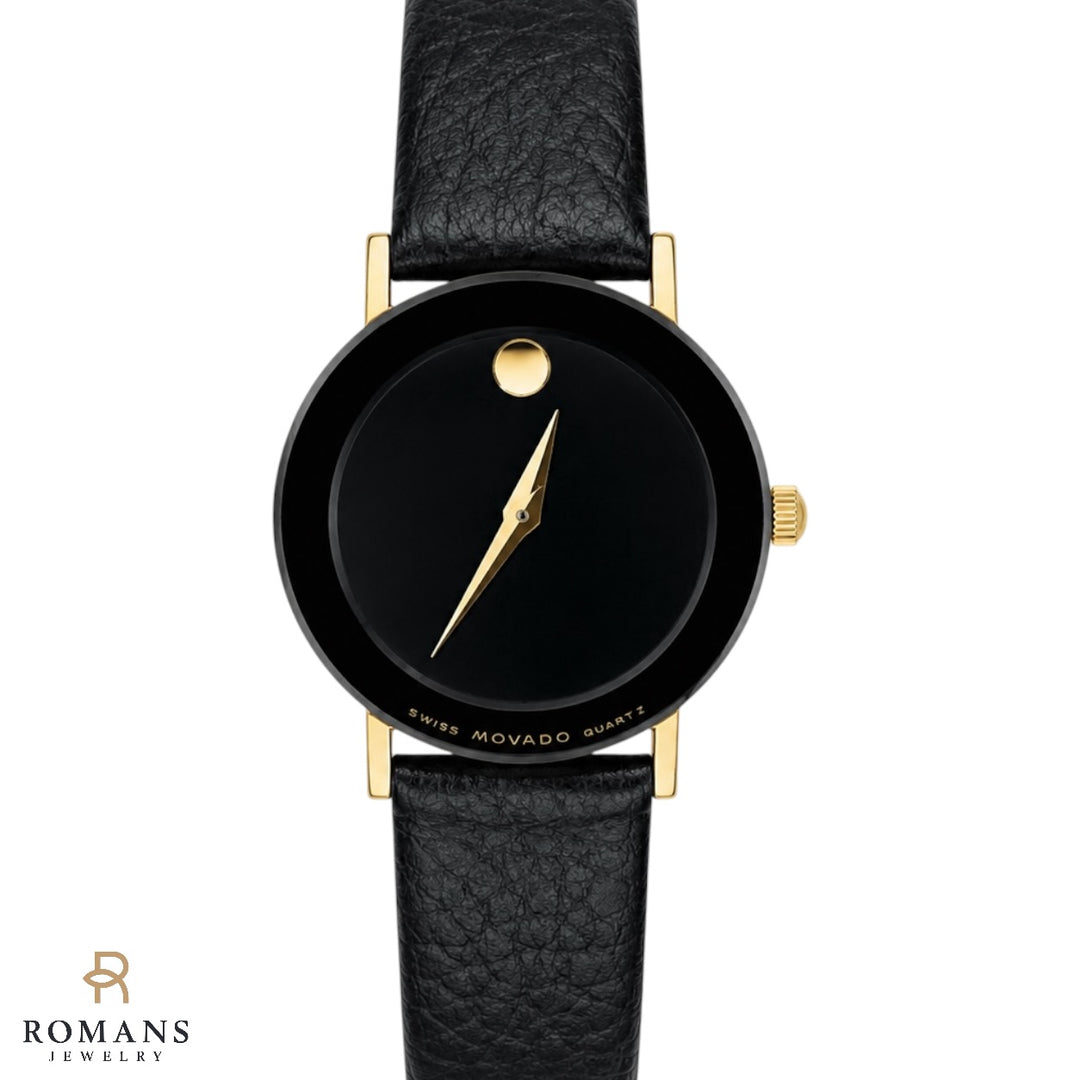 Movado Ladies Black Museum Dial Leather Strap Quartz Watch 23mm Ref. 88.C1.825.2