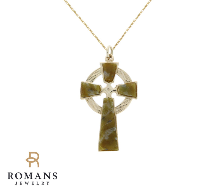 Agate Cross Pendant 9K Yellow Gold