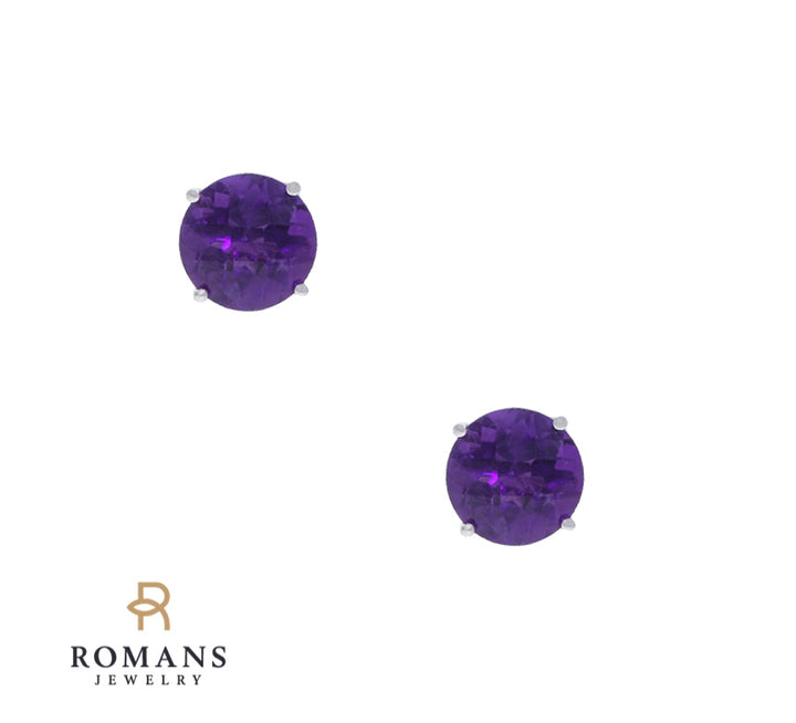 Amethyst Stud Earrings 14K White Gold 1.69CTW